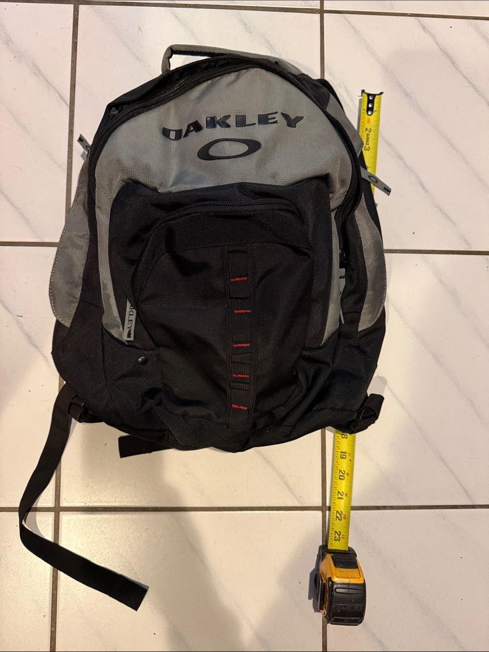 Oakley Black and Gray Men's Backpack with Red Stitching
